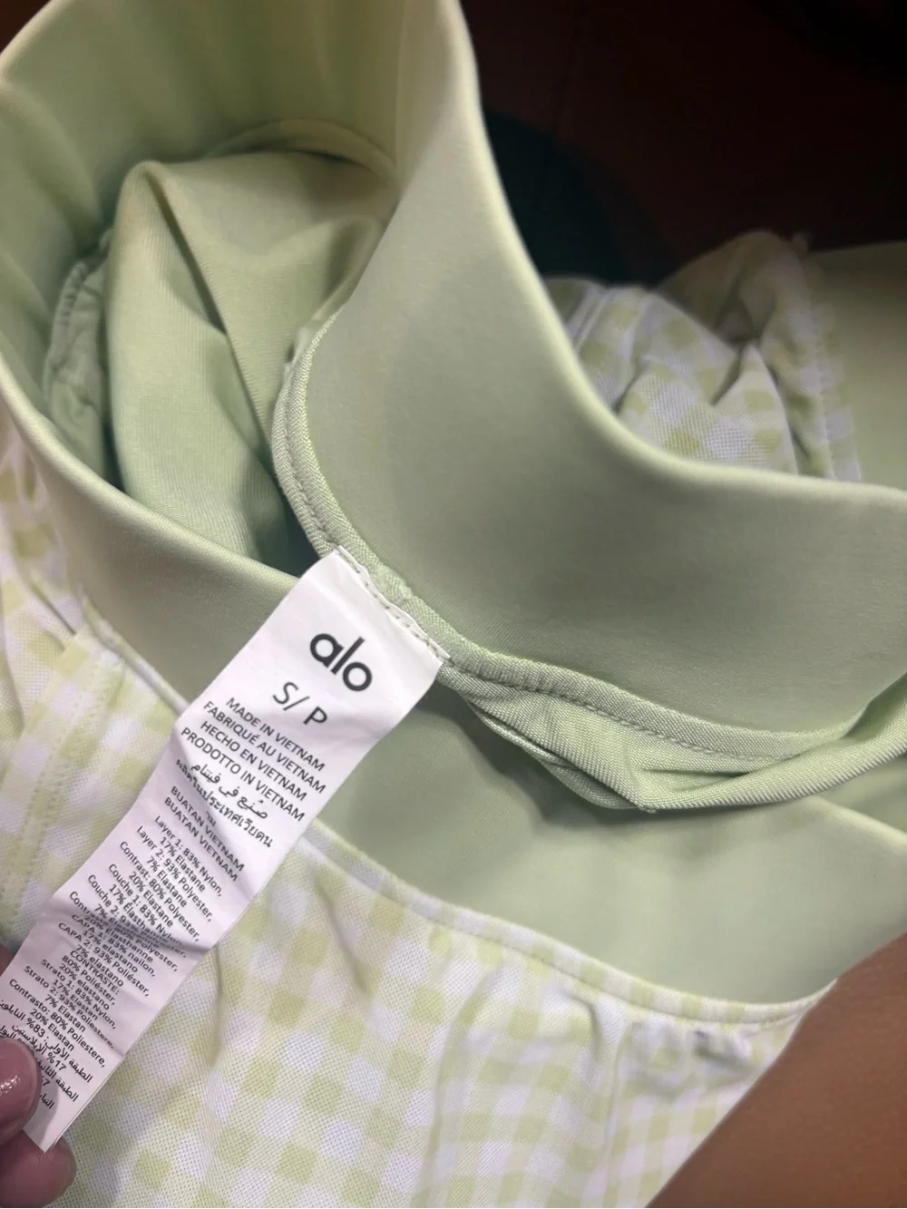 Alo Women’s lime Green Sheet Mesh Gingham Skort